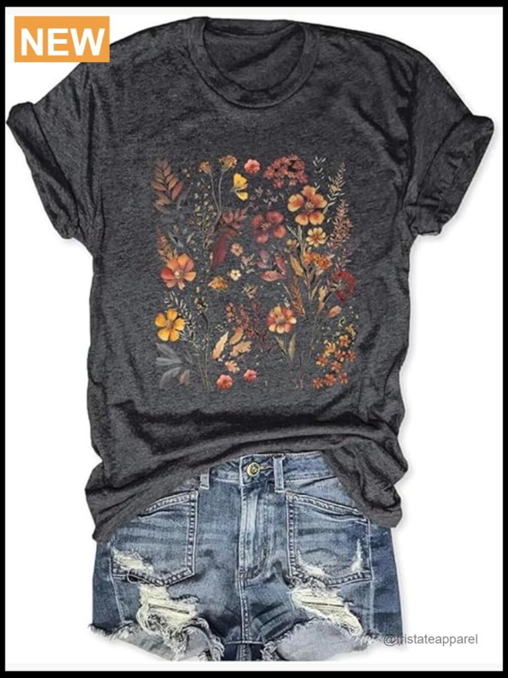 Vintage Floral Graphic Tee, Short Sleeve Round Neck Soft Cotton Blend T-Shirt